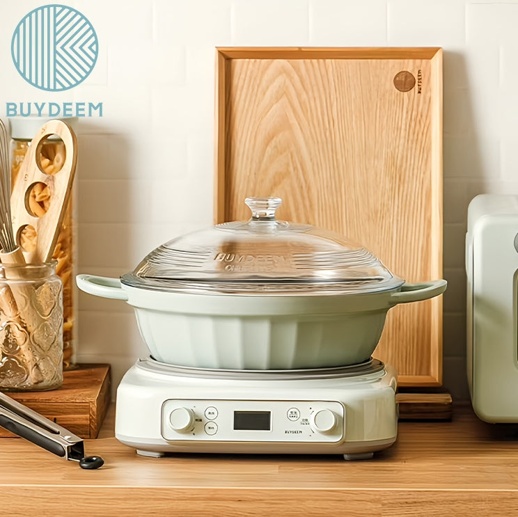BUYDEEM 28cm ガラス蓋 蒸し台付き 蒸し器マルチポット 1台3役 万能鍋
