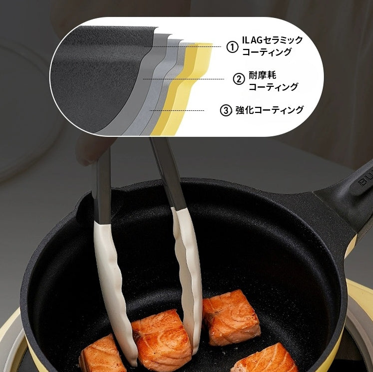 BUYDEEM 蓋付きミルクパン 18cm コージーグリーン/メローイエロー