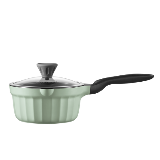 BUYDEEM 蓋付きミルクパン 18cm　コージーグリーン/メローイエロー