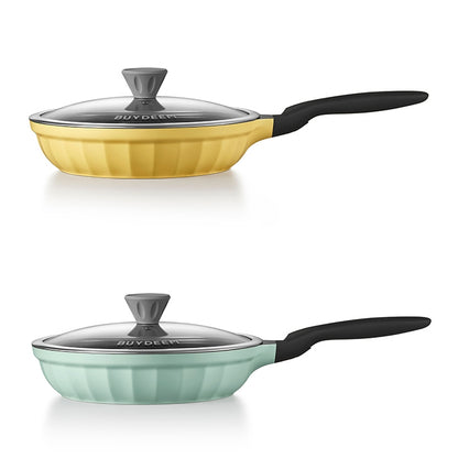 BUYDEEM  蓋付きフライパン26cm コージーグリーン/メローイエロー